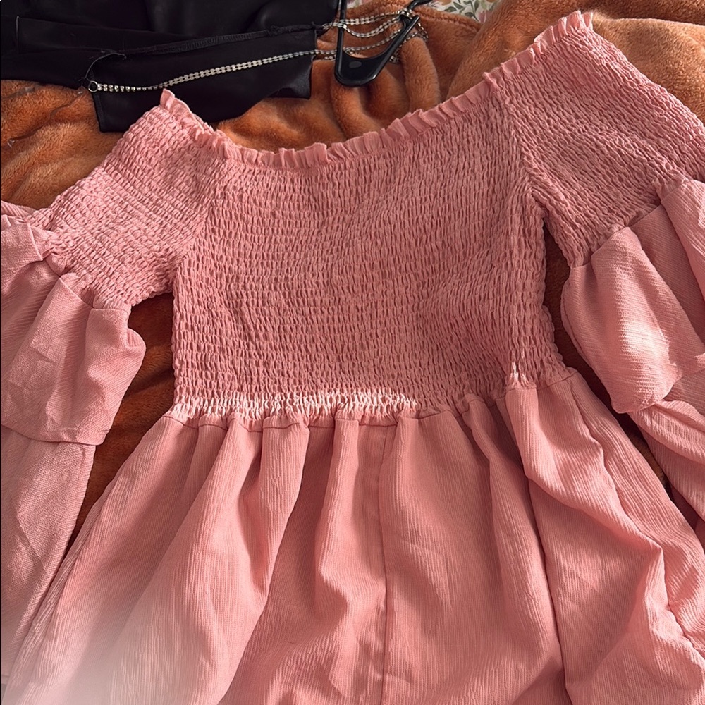 Pink Off-Shoulder Smocked Dress